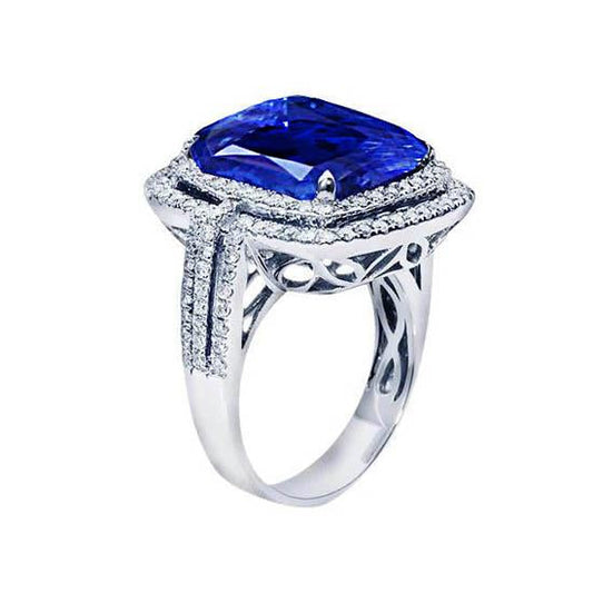 4.50 Ct Cushion Ceylon Blue Sapphire And Round Diamond Engagement Ring