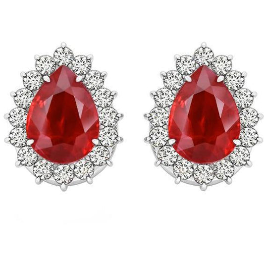 4.50 Ct Pear Cut Red Ruby Diamond Stud Earring Women Gold Jewelry