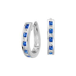 4.50 Ct Sri Lankan Sapphire Diamond Hoop Earring 14K White Gold