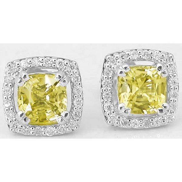 4.50 Ct. Cushion Yellow Sapphire Studs Earrings Gold White 14K