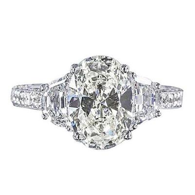 4.51 Carat Oval Diamond Three Stone Style Engagement Ring White Gold