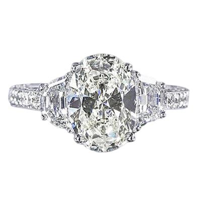 4.51 Carat Oval Diamond Three Stone Style Engagement Ring White Gold