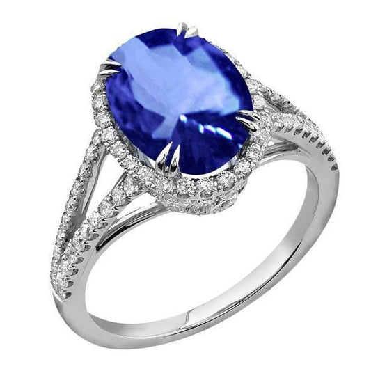 4.51 Carats Sri Lankan Sapphire Oval Diamonds Anniversary Ring
