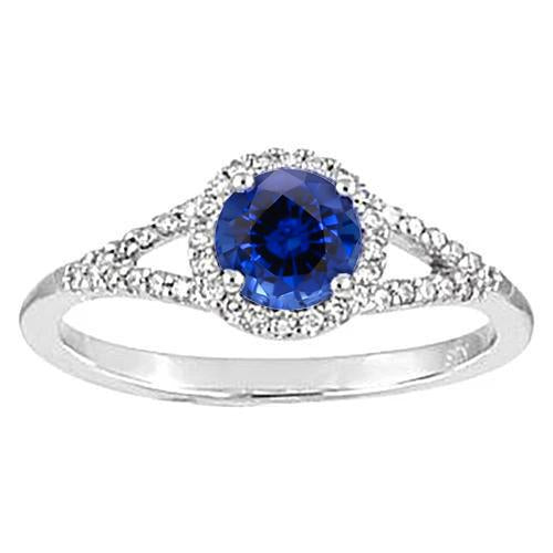 4.51 Ct Round Ceylon Sapphire And Diamonds Ring White Gold 14K