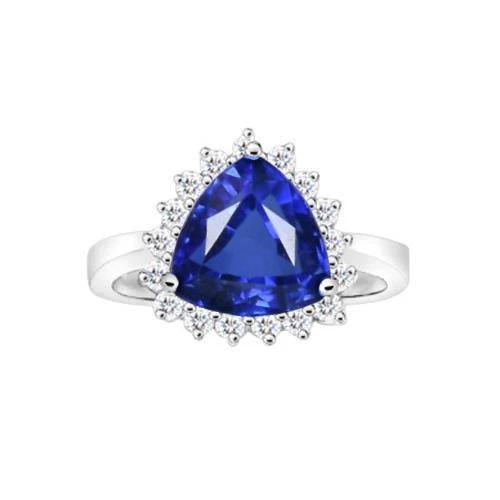 4.60 Carat Trillion Ceylon Sapphire Round Diamonds Ring White Gold 14K