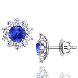 4.60 Carats Ceylon Sapphire With Natural Earth Mined Diamond Stud Earrings White Gold 14K