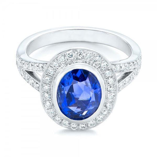 4.60 Carats Sri Lanka Blue Sapphire & Diamonds Wedding Ring
