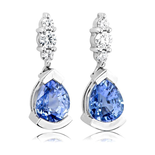 4.60 Ct Pear And Round Cut Ceylon Sapphire With Diamonds Earrings