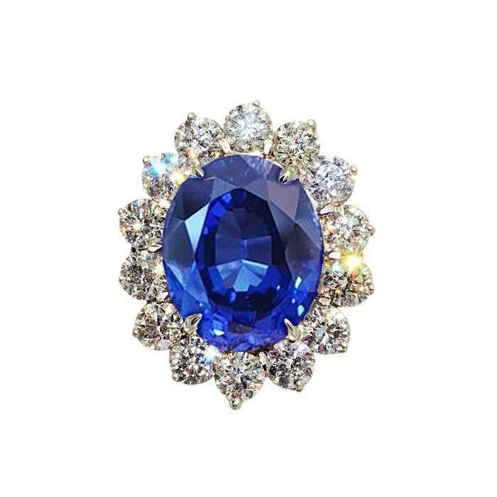 4.60 Ct Sri Lankan Sapphire And Diamonds Ring 14K White Gold