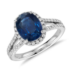 4.65 Carats Oval Ceylon Blue Sapphire Diamond Wedding Ring