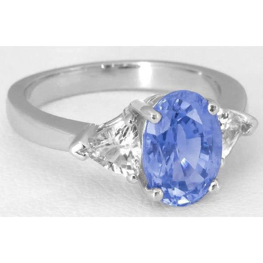 4.70 Carats Ceylon Sapphire And Diamonds 3 Stone Wedding Ring 14K