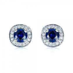 4.70 Ct Sapphire And Natural Earth Mined Diamonds Halo Studs Earring White Gold