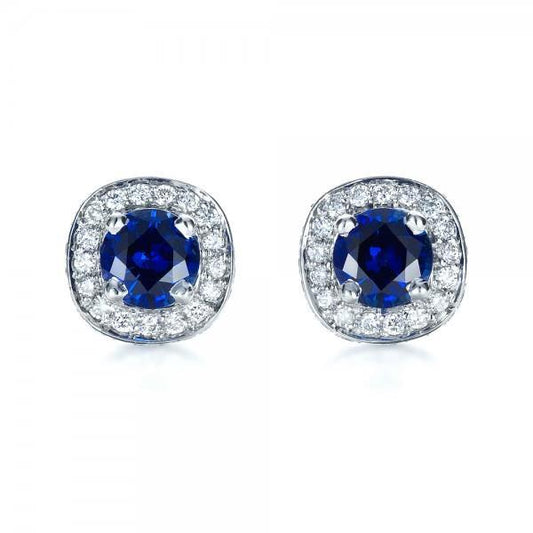 4.70 Ct Sapphire And Diamonds Halo Studs Earring White Gold