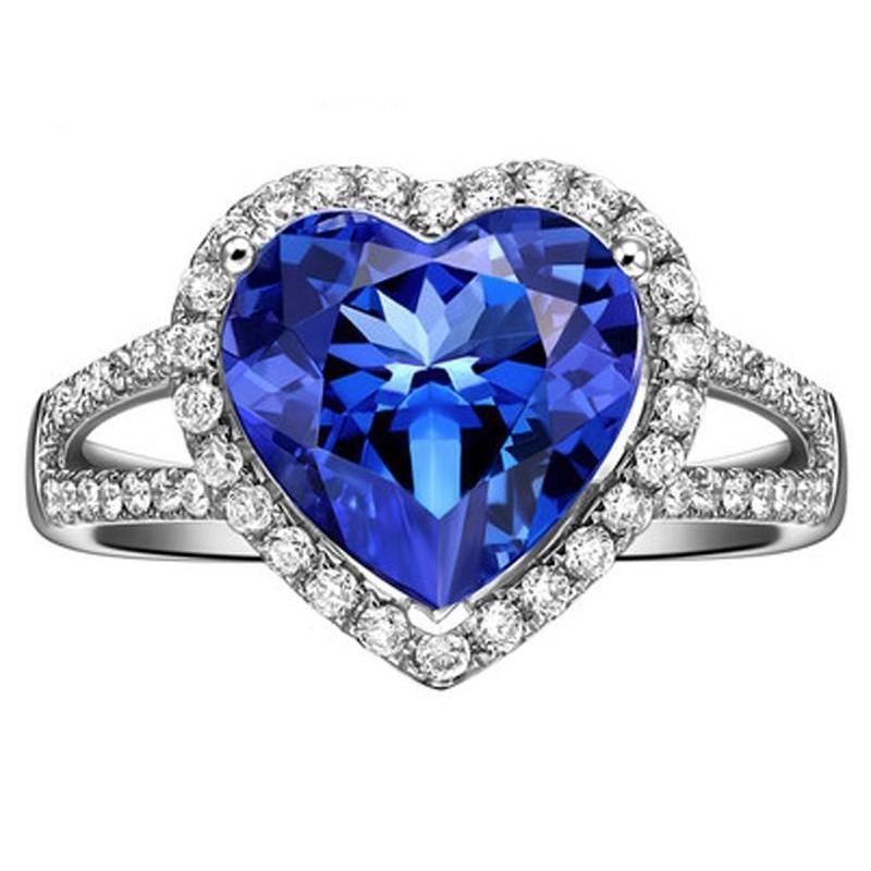 4.75 Carats Ceylon Sapphire And Diamonds Ring White Gold 14K