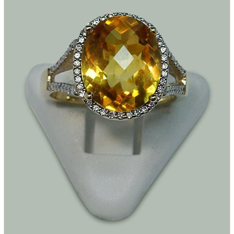 4.75 Carats Citrine & Diamond Ring With Accents Yellow Gold 14K