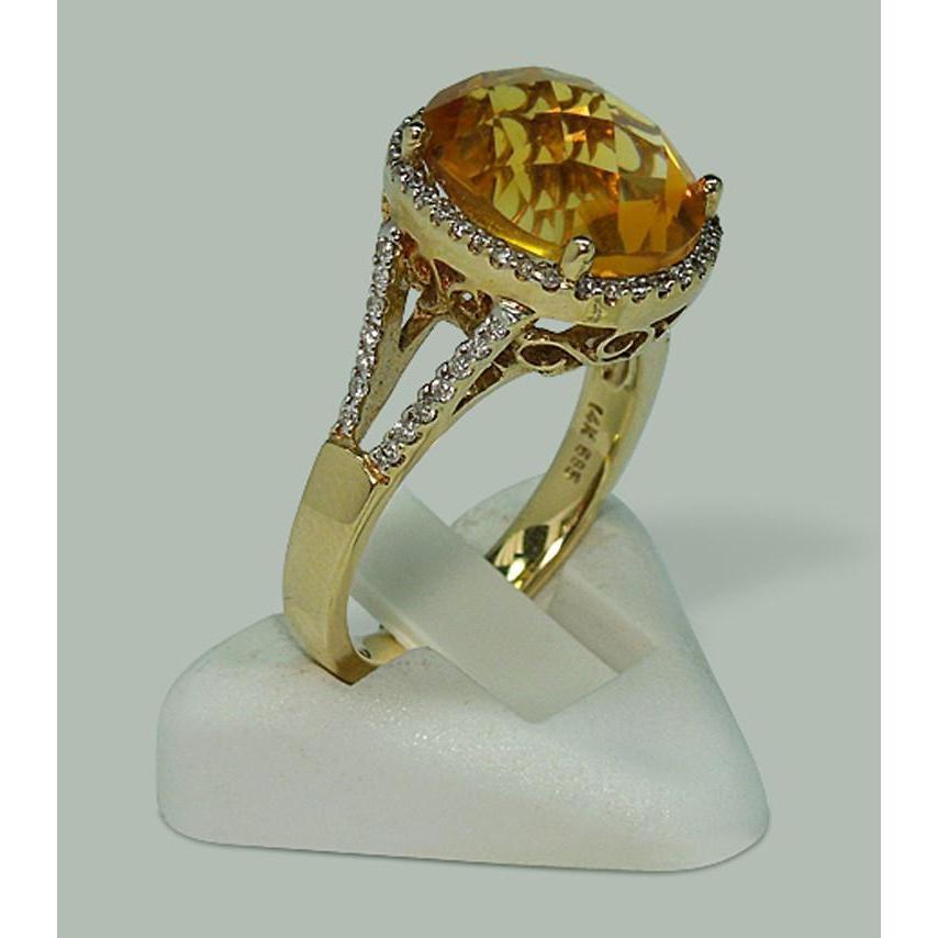 4.75 Carats Citrine & Diamond Ring With Accents Yellow Gold 14K