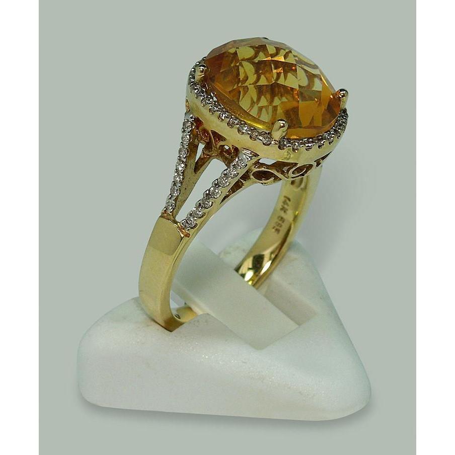 4.75 Carats Citrine & Diamond Ring With Accents Yellow Gold 14K