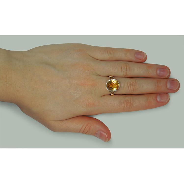 4.75 Carats Citrine & Diamond Ring With Accents Yellow Gold 14K