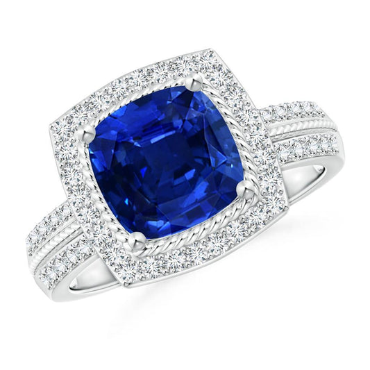 4.75 Carats Cushion And Round Sapphire And Diamond Anniversary Ring