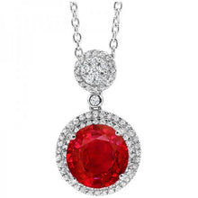 4.75 Carats Round Cut Red Ruby And Diamond Pendant White Gold 14K
