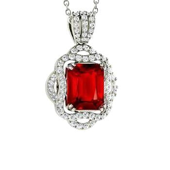 4.80 Carats Red Ruby With Diamonds Pendant Necklace White Gold 14K