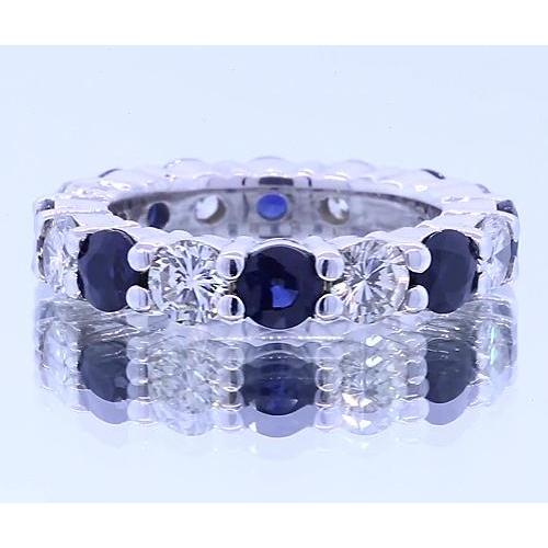 4.80 Carats Round Eternity Band Jewelry Blue Sapphire White Gold 14K
