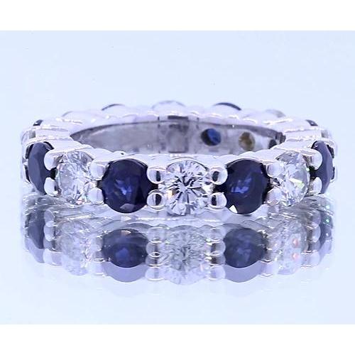 4.80 Carats Round Eternity Band Jewelry Blue Sapphire White Gold 14K
