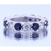 4.80 Carats Round Eternity Band Jewelry Blue Sapphire White Gold 14K