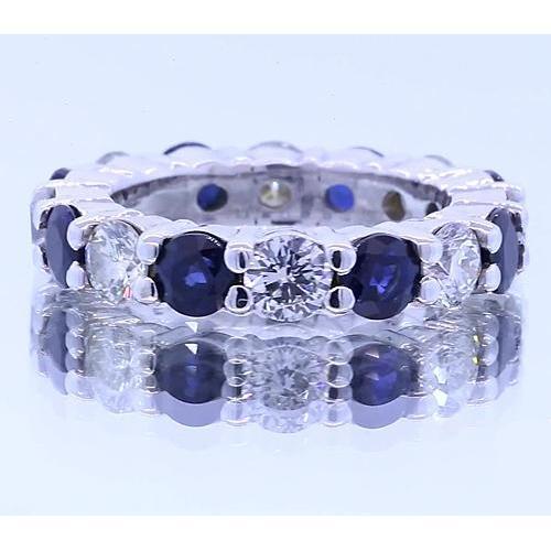 4.80 Carats Round Eternity Band Jewelry Blue Sapphire White Gold 14K