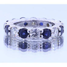 4.80 Carats Round Eternity Band Jewelry Blue Sapphire White Gold 14K