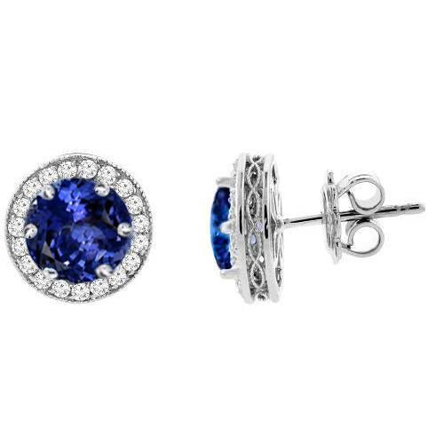 4.80 Carats Tanzanite With Diamonds Studs Earrings White Gold 14K