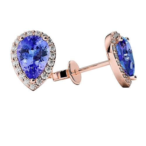 4.80 Ct Blue Tanzanite With Diamonds Studs Earrings Rose Gold 14K