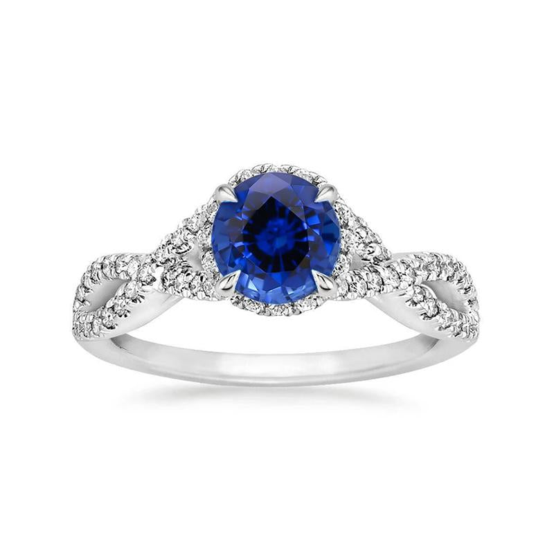 4.85 Ct Sri Lanka Blue Sapphire Halo Diamonds Ring White Gold