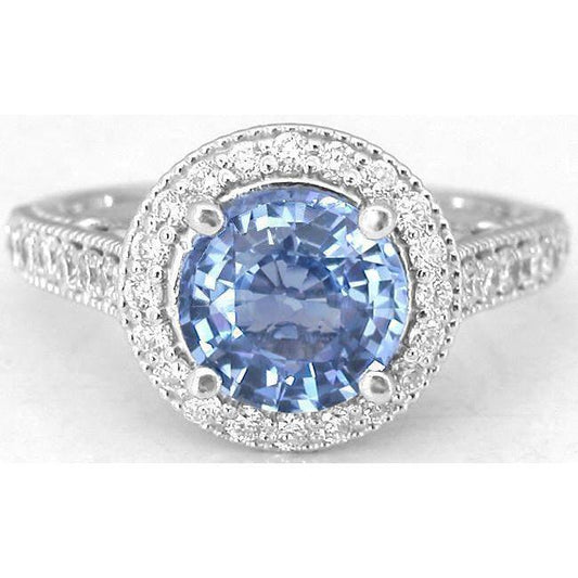 4.86 Ct Round Cut Ceylon Sapphire Diamond Ring White Gold 14K