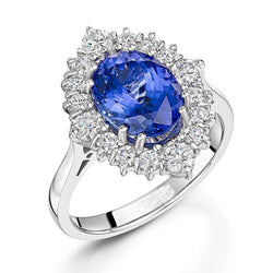 4.90 Ct Oval Tanzanite And Diamonds Ring 14K Gold White