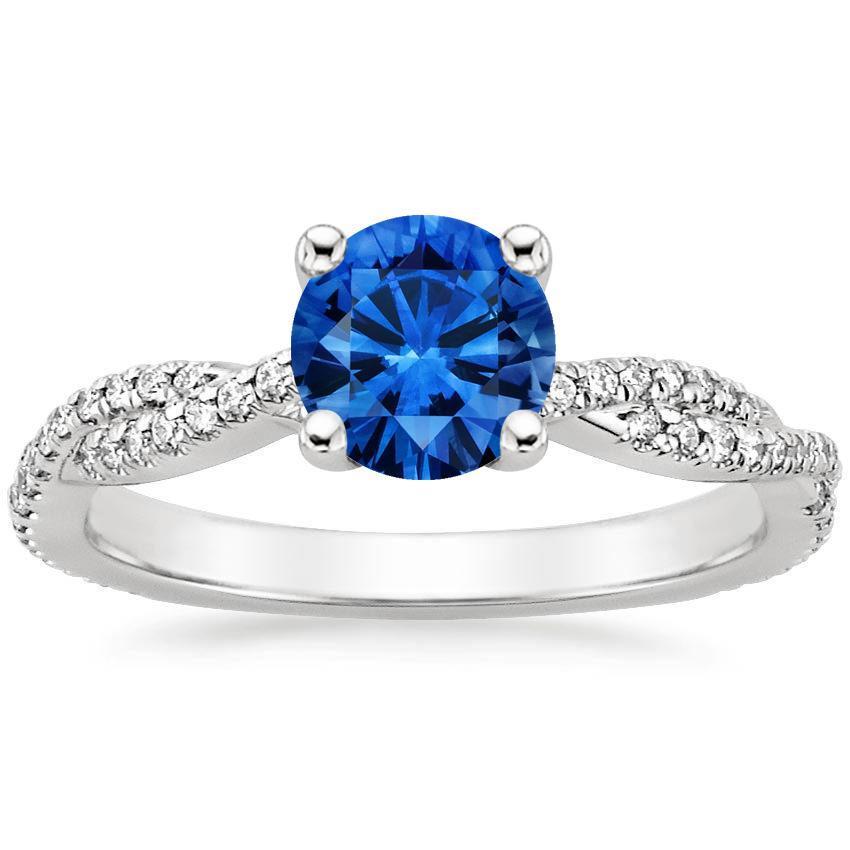 4.90 Ct Round Ceylon Sapphire Diamonds Ring White Gold 14K