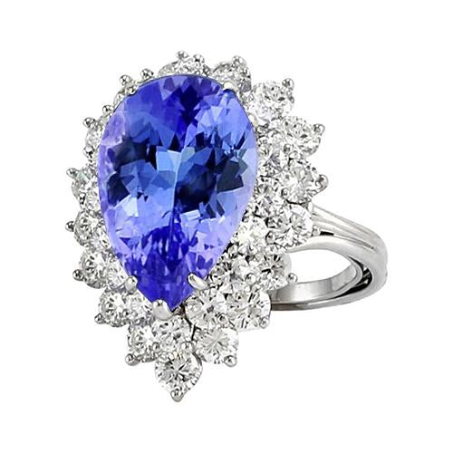 5 Carats Halo Pear Tanzanite & Diamond Engagement Ring