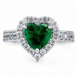 5 Carats Heart Cut Green Emerald And Diamond Ring White 14K