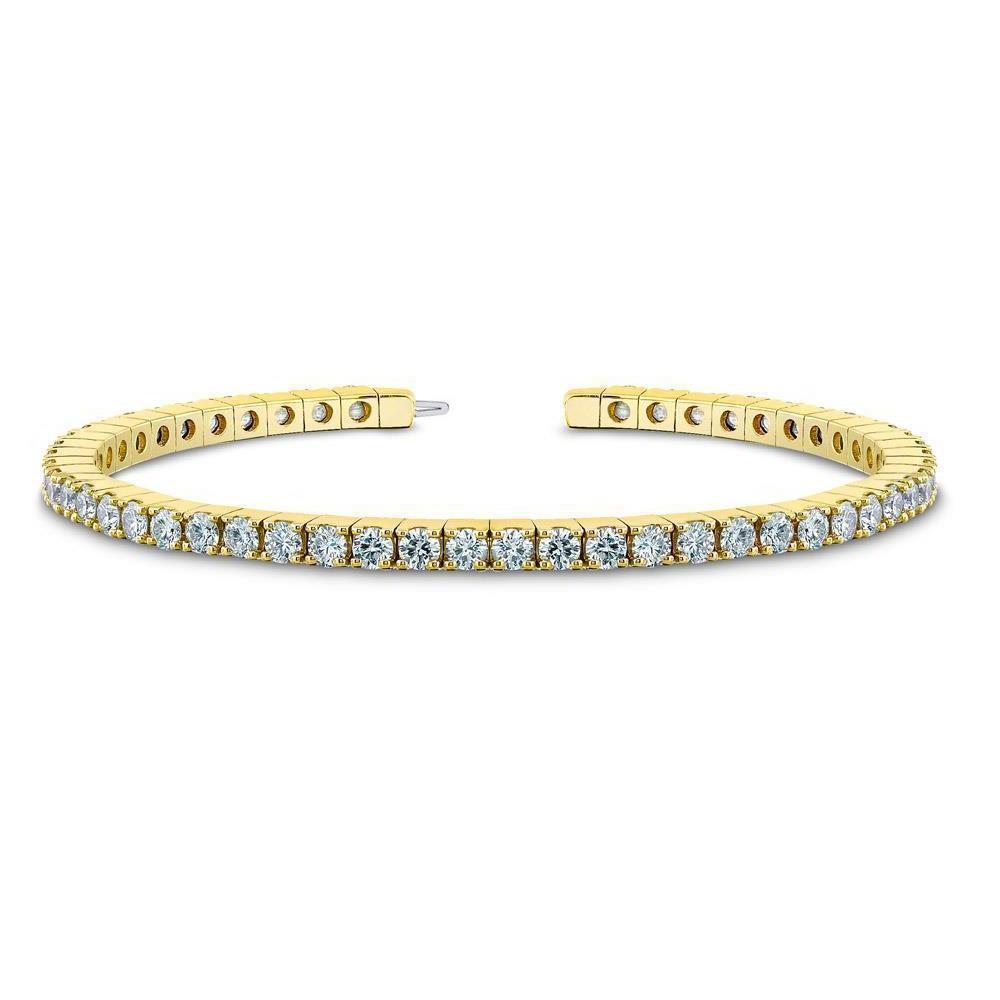 5 Carats Round Natural Earth Mined Diamond Tennis Bracelet Yellow Gold 14K
