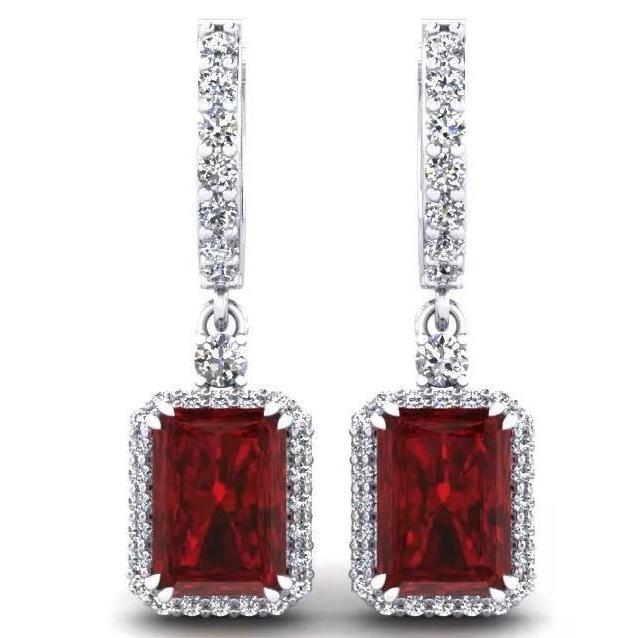 5 Carats Ruby And Diamond Drop Dangle Women Earring White Gold 14K