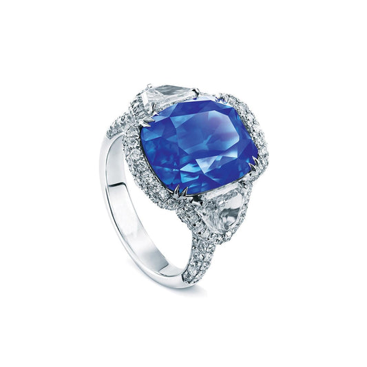 5 Carats Sri Lanka Sapphire Diamonds Ring White Gold 14K