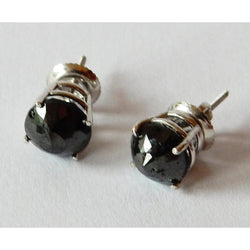 5 Carats Stud Earrings Round Black Natural Earth Mined Diamonds Nice White Gold Finish