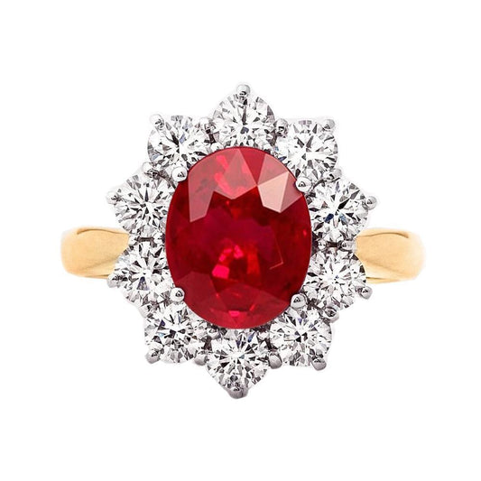5 Ct Round Cut Natural Ruby With Diamonds Ring 14K Gold