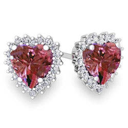 5 Ct. Heart Cut Pink Sapphire And Round Natural Earth Mined Diamonds Studs Earring