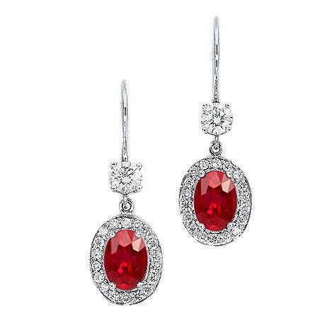 5 Carats Oval Red Ruby With Diamond Dangle Earring White Gold 14K