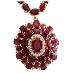 52.75 Carats Ruby And Diamonds Women Necklace Yellow Gold 14K