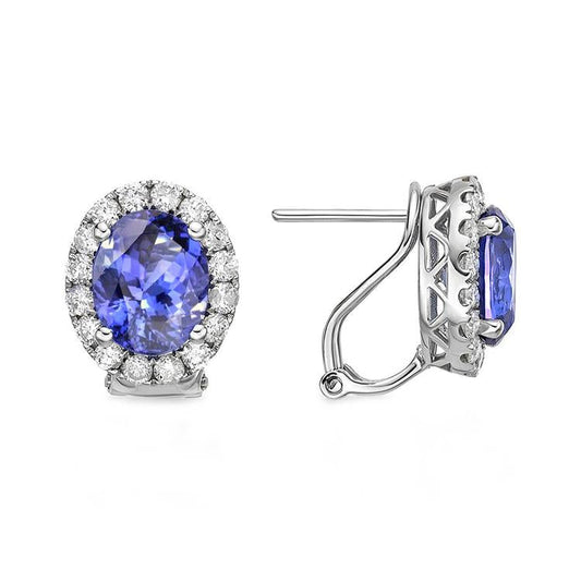 5.10 Ct. Tanzanite With Diamond Women Studs Earrings White Gold 14K