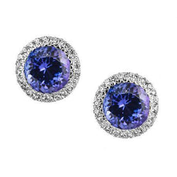 5.20 Ct Round Tanzanite And Natural Earth Mined Diamonds Studs Earrings White Gold 14K