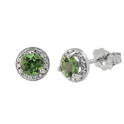 5.24 Ct Round Green Tourmaline Natural Earth Mined Diamond Stud Earring 14K White Gold