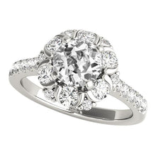 5.25 Carats Halo Round Old Miner Diamond Ring Flower Style White Gold